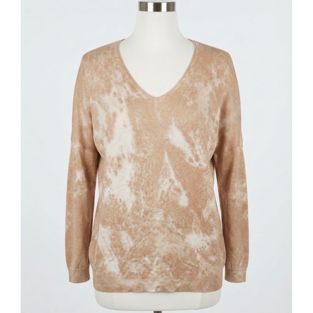 Tempo Paris Tan Tie Dye V-Neck Sweater Italy Size S/M Boho Knit Neutral Chic